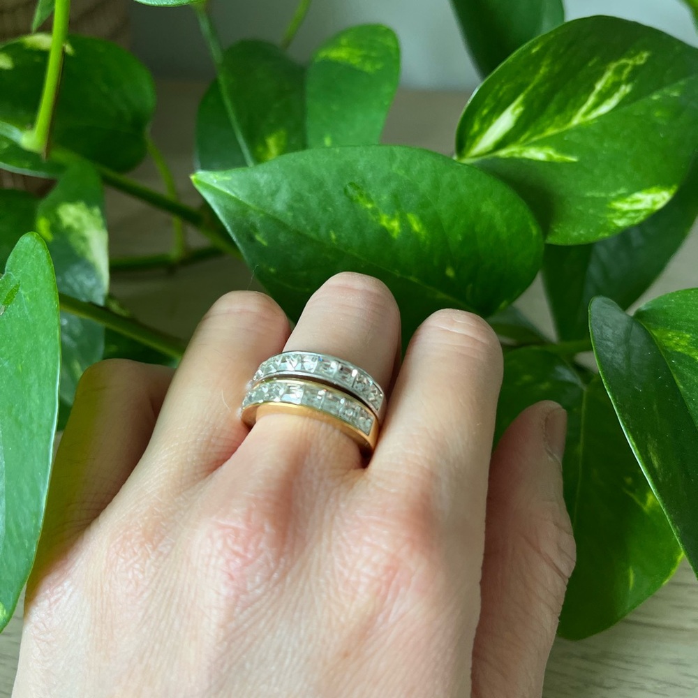 Swarovski Ring Pair of Rings Set Gold snd Silver